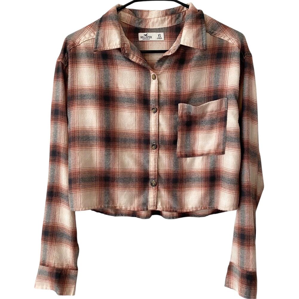HOLLISTER Cropped Long Sleeve Flannel Size XS Button Down Southwestern Casual